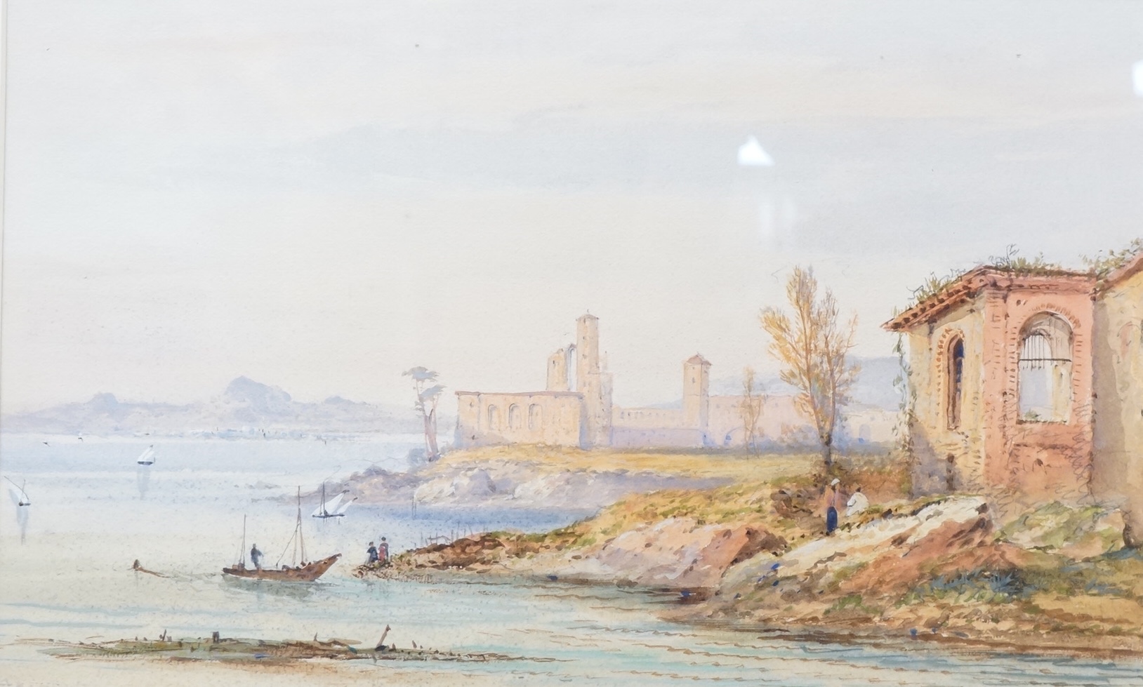 Edwin St. John (aka Frank Catano) (fl. 1880-1920), Italian lakeside view, signed, watercolour, 28 x 45cm